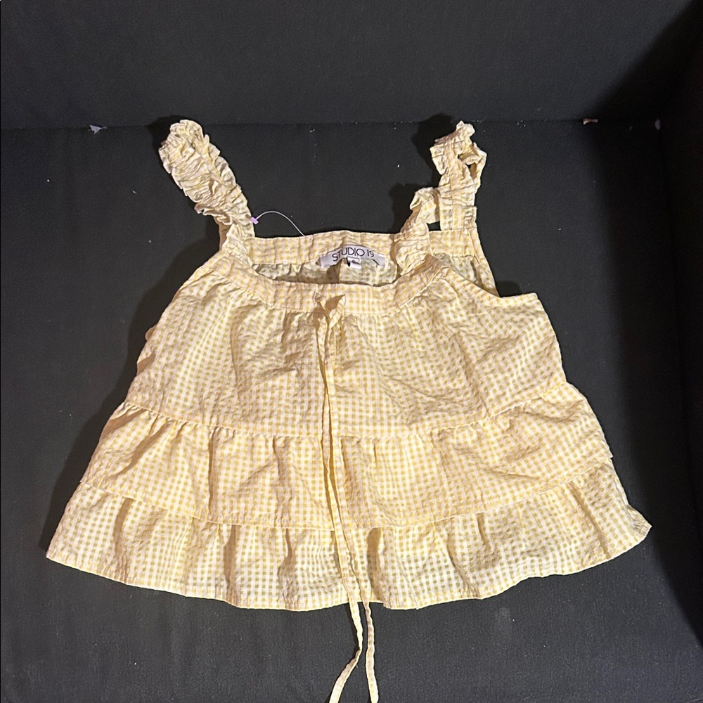 Elegant Yellow Gingham Ruffle Top